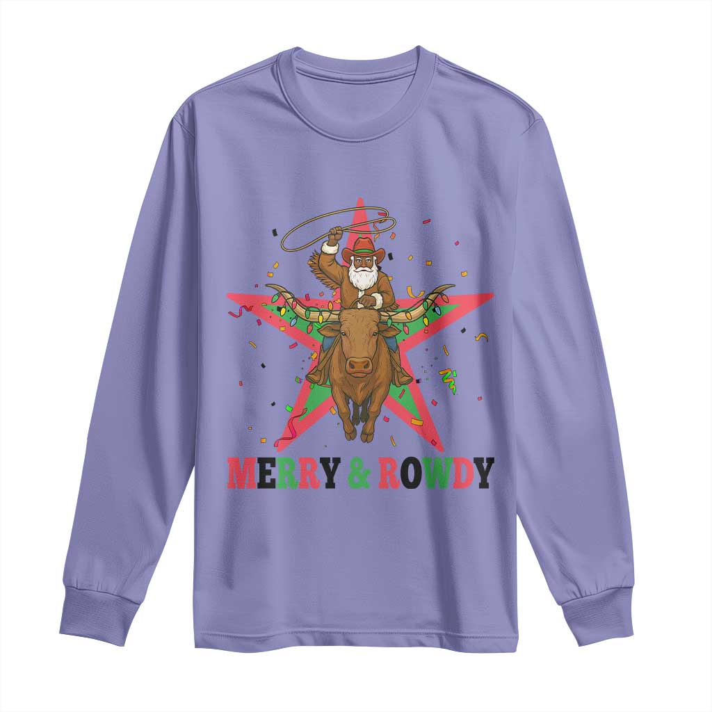 Merry And Rowdy Kwanzaa Santa Cowboy Christmas Gift Long Sleeve Shirt - Wonder Print Shop