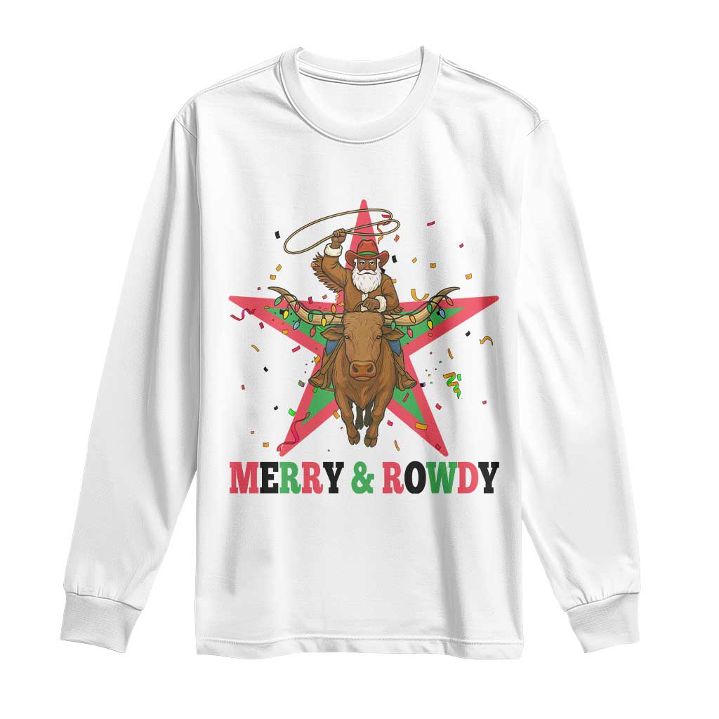 Merry And Rowdy Kwanzaa Santa Cowboy Christmas Gift Long Sleeve Shirt - Wonder Print Shop