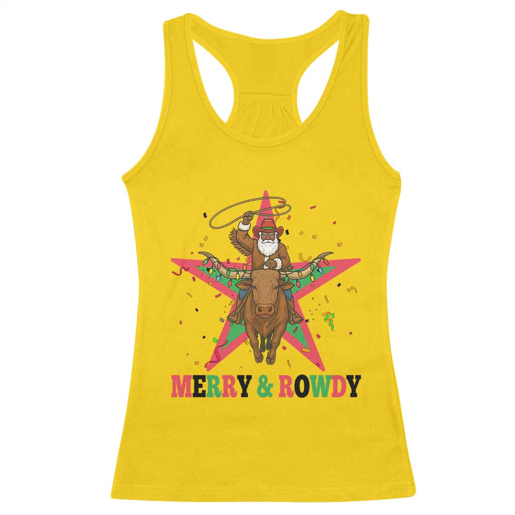 Merry And Rowdy Kwanzaa Santa Cowboy Christmas Gift Racerback Tank Top - Wonder Print Shop