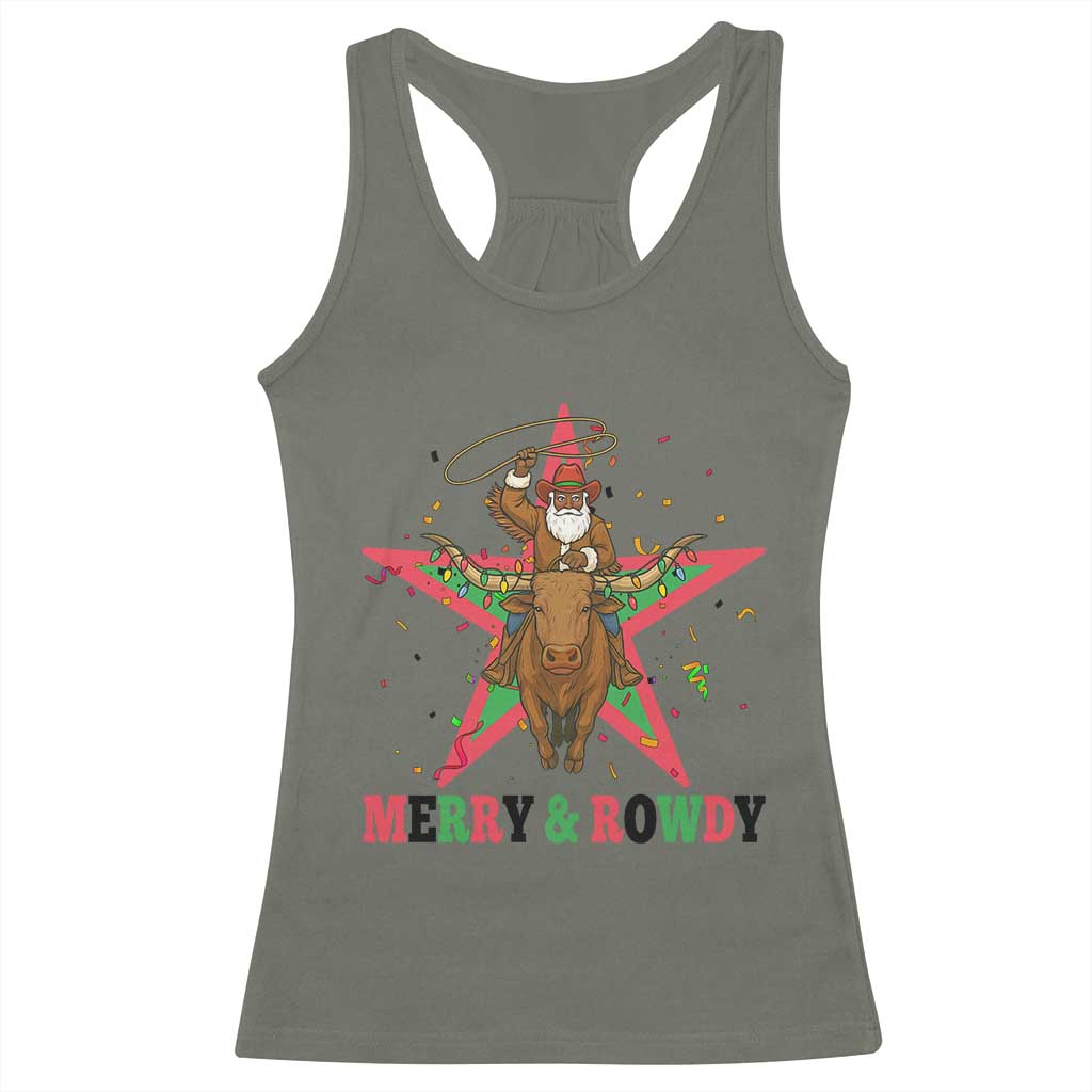 Merry And Rowdy Kwanzaa Santa Cowboy Christmas Gift Racerback Tank Top - Wonder Print Shop