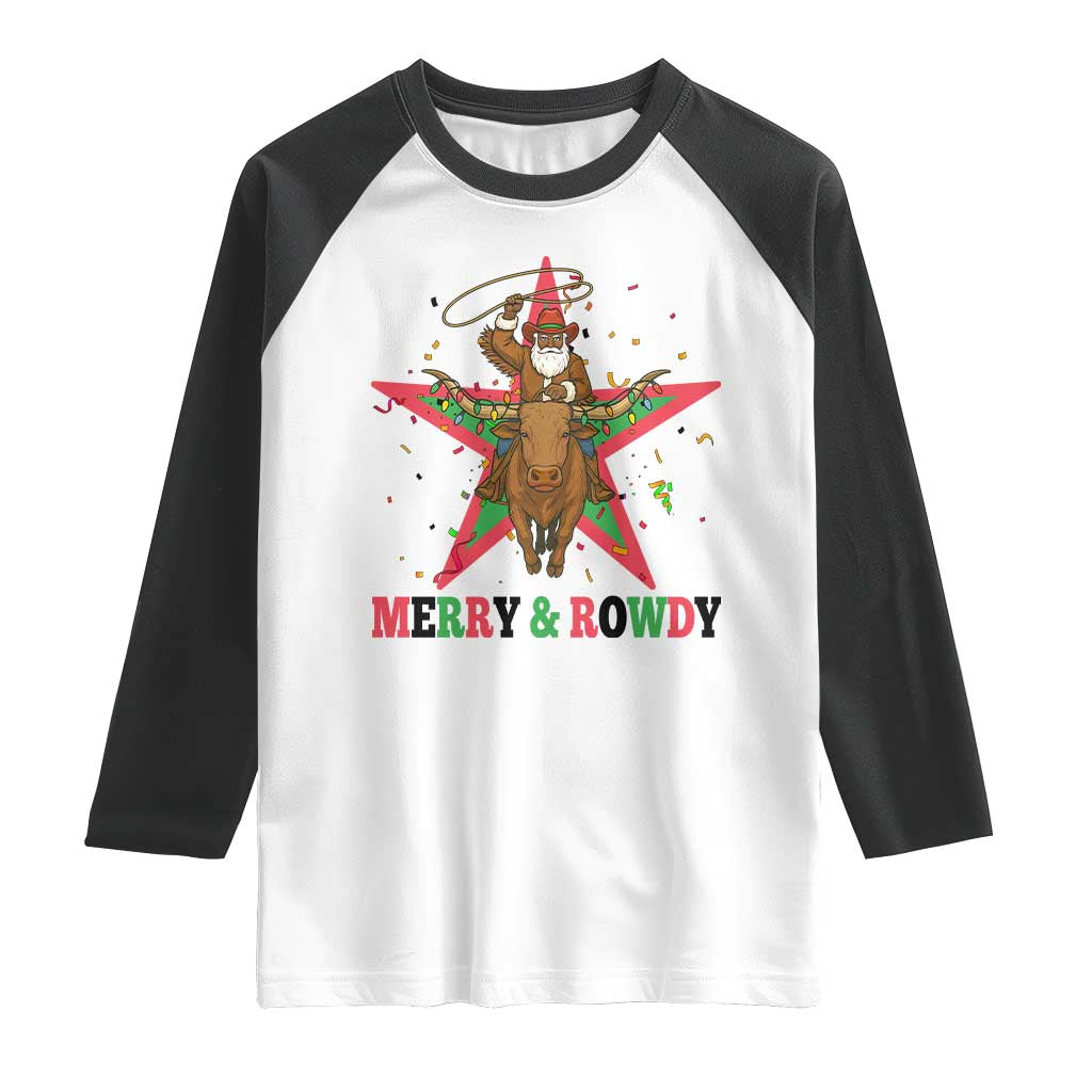 Merry And Rowdy Kwanzaa Santa Cowboy Christmas Gift Raglan Shirt - Wonder Print Shop