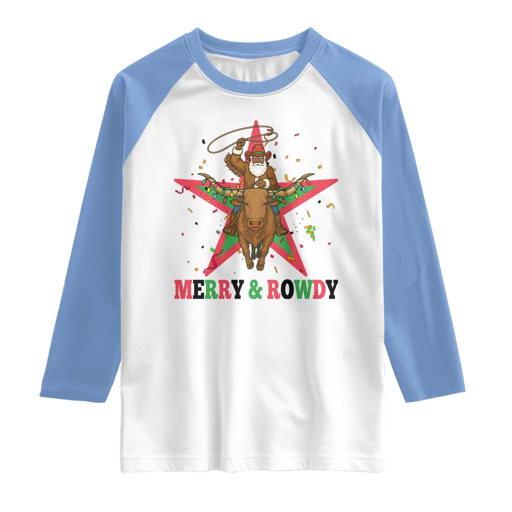 Merry And Rowdy Kwanzaa Santa Cowboy Christmas Gift Raglan Shirt - Wonder Print Shop