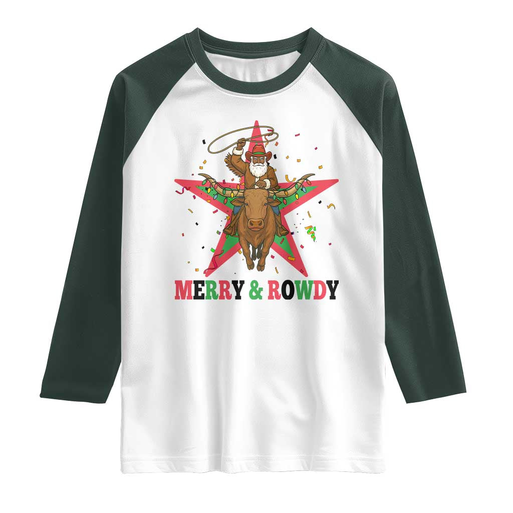 Merry And Rowdy Kwanzaa Santa Cowboy Christmas Gift Raglan Shirt - Wonder Print Shop