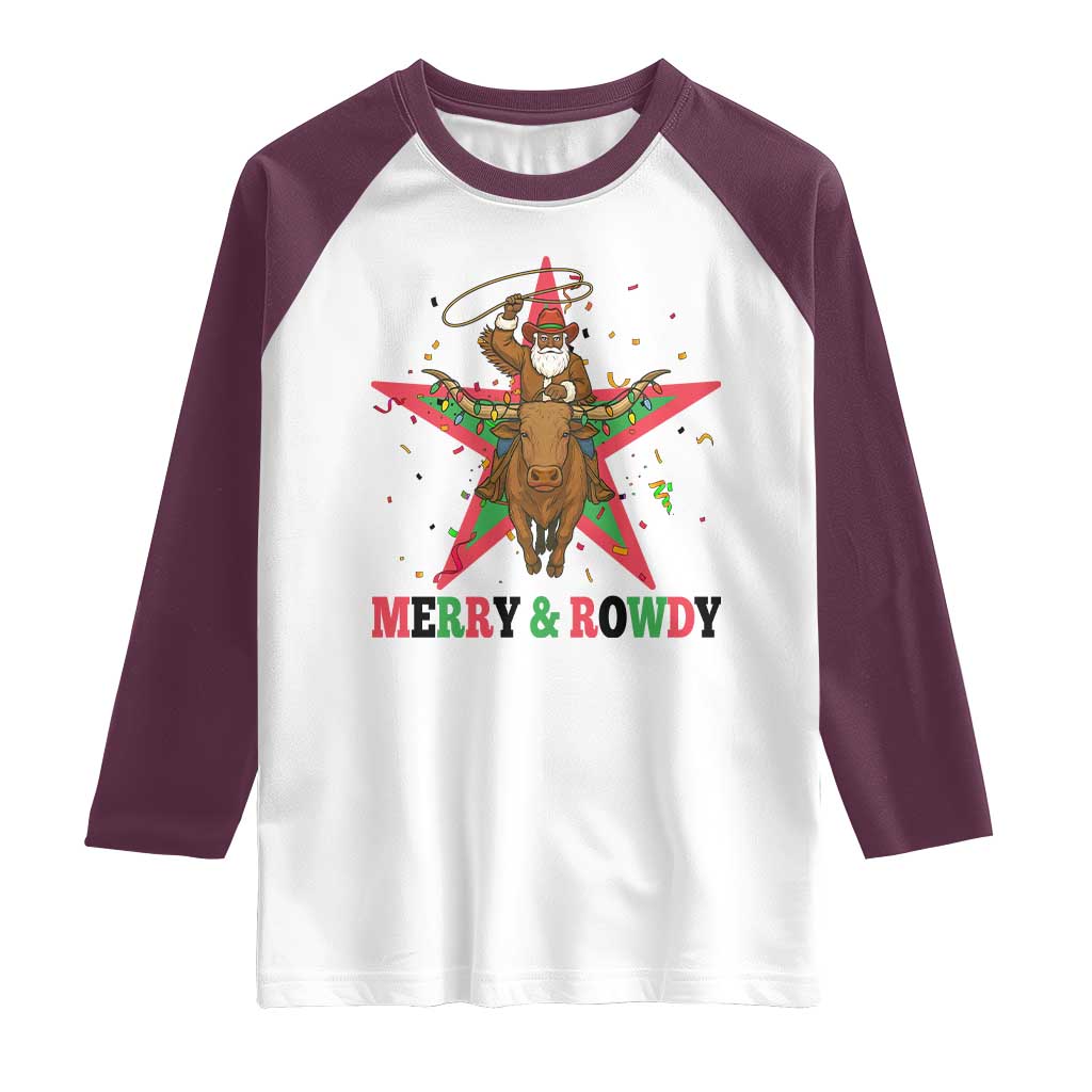 Merry And Rowdy Kwanzaa Santa Cowboy Christmas Gift Raglan Shirt - Wonder Print Shop