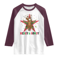 Merry And Rowdy Kwanzaa Santa Cowboy Christmas Gift Raglan Shirt - Wonder Print Shop
