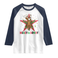 Merry And Rowdy Kwanzaa Santa Cowboy Christmas Gift Raglan Shirt - Wonder Print Shop