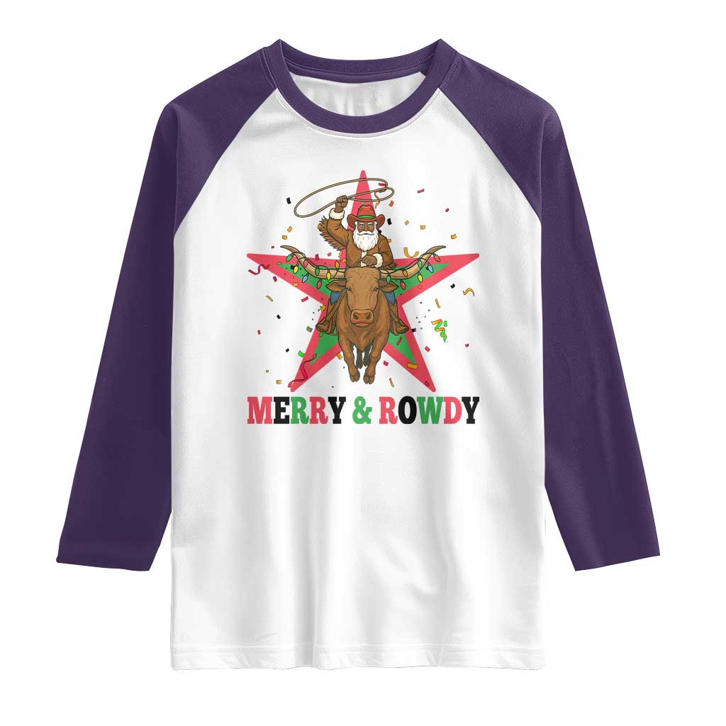 Merry And Rowdy Kwanzaa Santa Cowboy Christmas Gift Raglan Shirt - Wonder Print Shop