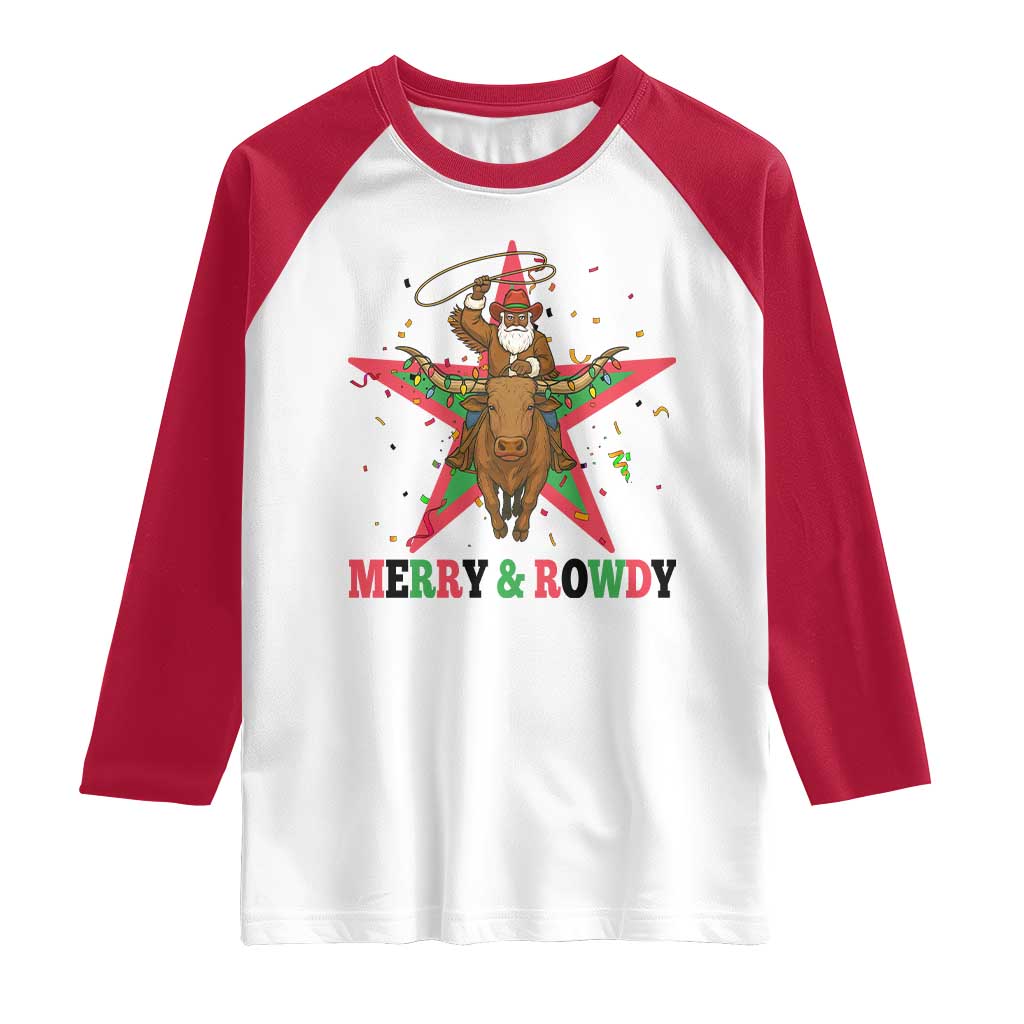 Merry And Rowdy Kwanzaa Santa Cowboy Christmas Gift Raglan Shirt - Wonder Print Shop