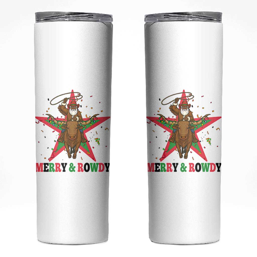 Merry And Rowdy Kwanzaa Santa Cowboy Christmas Gift Skinny Tumbler - Wonder Print Shop