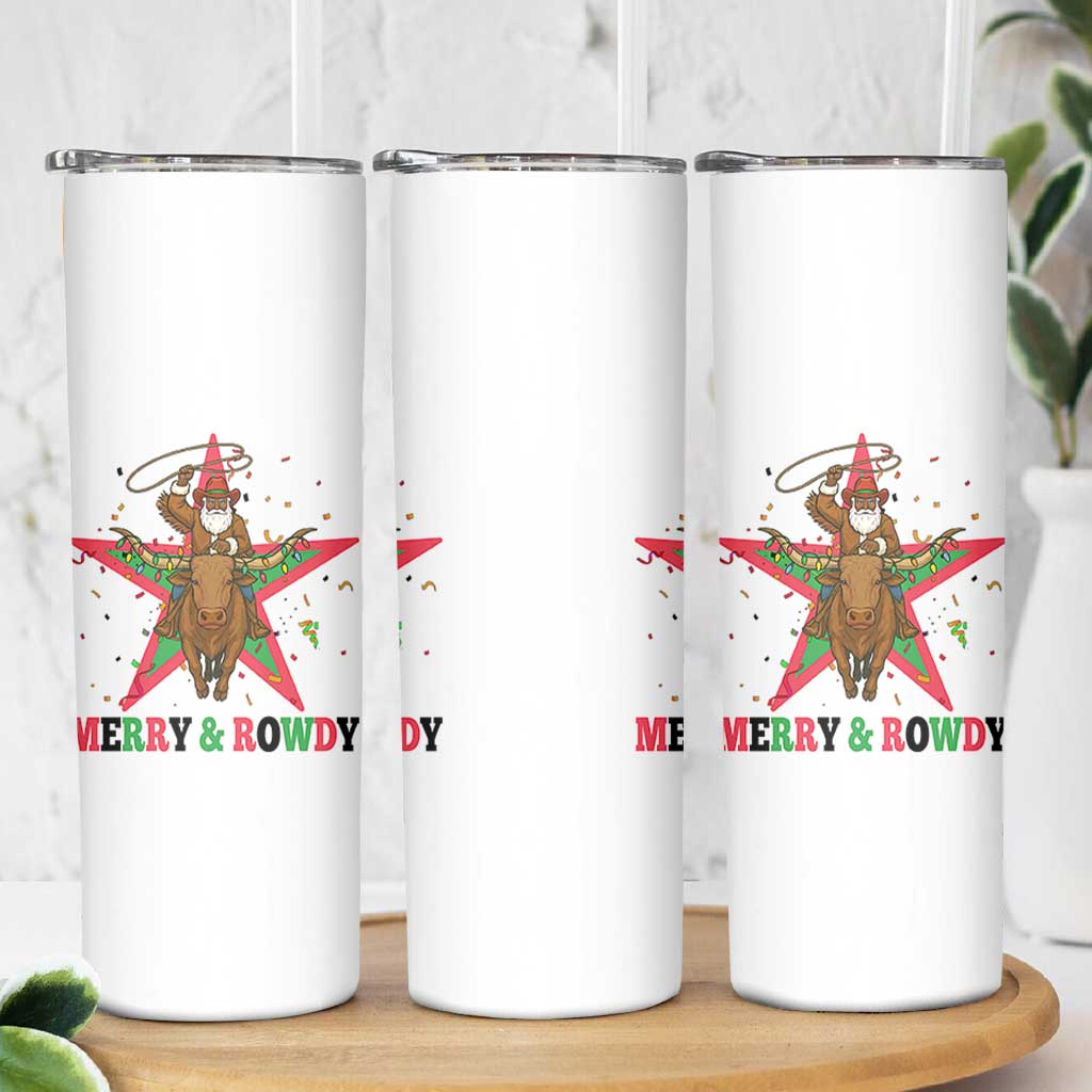 Merry And Rowdy Kwanzaa Santa Cowboy Christmas Gift Skinny Tumbler - Wonder Print Shop