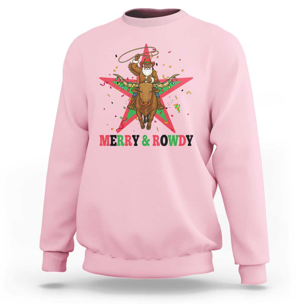 Merry And Rowdy Kwanzaa Santa Cowboy Christmas Gift Sweatshirt - Wonder Print Shop