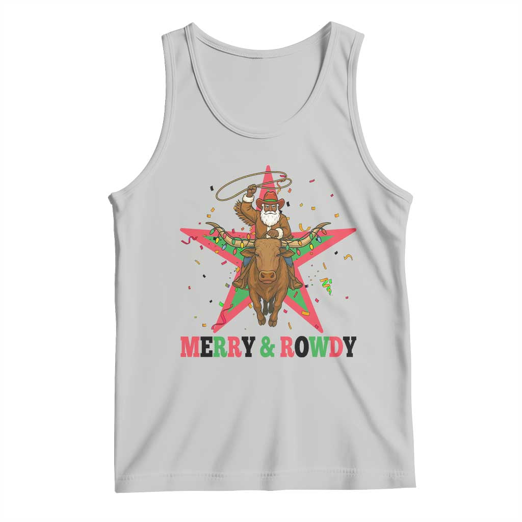 Merry And Rowdy Kwanzaa Santa Cowboy Christmas Gift Tank Top - Wonder Print Shop