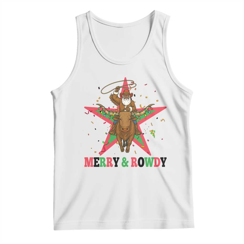 Merry And Rowdy Kwanzaa Santa Cowboy Christmas Gift Tank Top - Wonder Print Shop