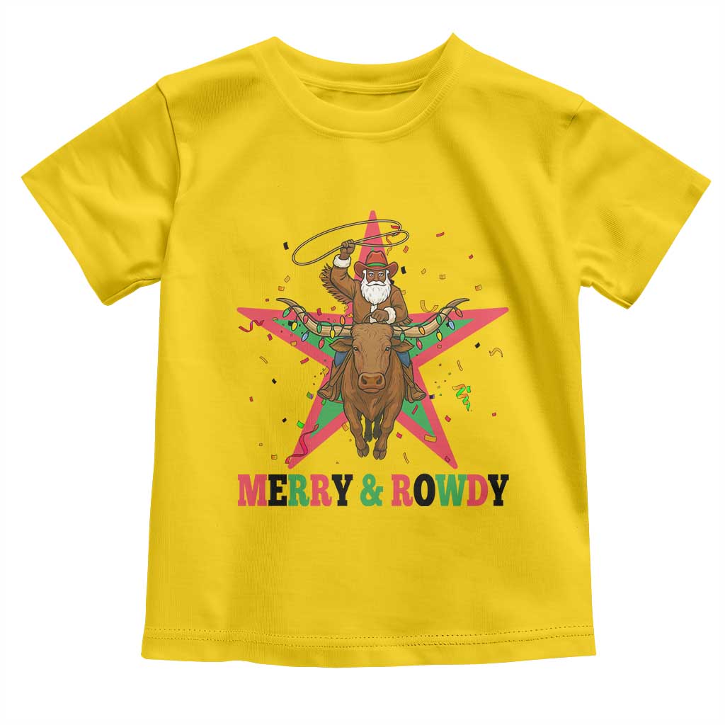 Merry And Rowdy Kwanzaa Santa Cowboy Christmas Gift Toddler T Shirt - Wonder Print Shop