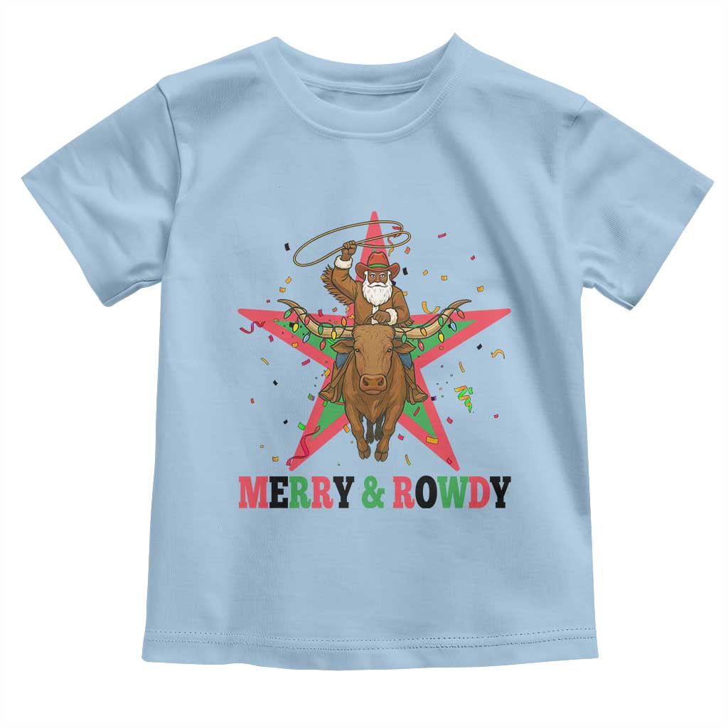 Merry And Rowdy Kwanzaa Santa Cowboy Christmas Gift Toddler T Shirt - Wonder Print Shop