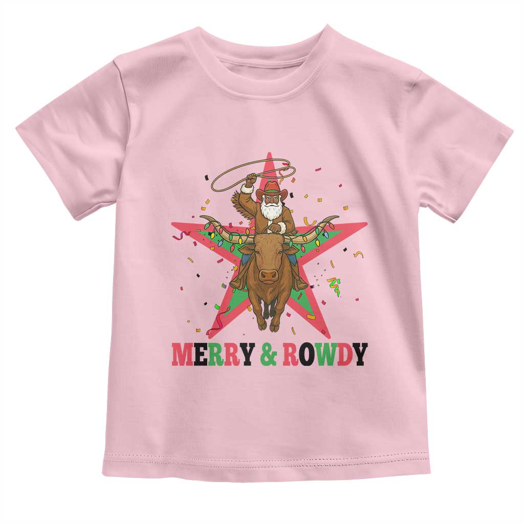 Merry And Rowdy Kwanzaa Santa Cowboy Christmas Gift Toddler T Shirt - Wonder Print Shop