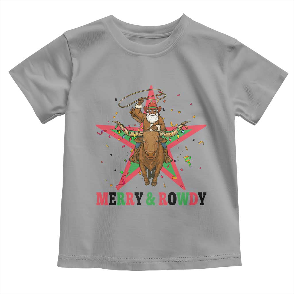 Merry And Rowdy Kwanzaa Santa Cowboy Christmas Gift Toddler T Shirt - Wonder Print Shop