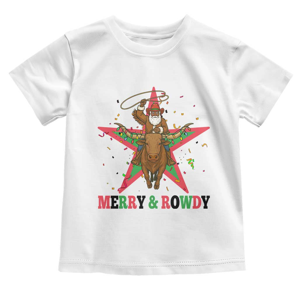Merry And Rowdy Kwanzaa Santa Cowboy Christmas Gift Toddler T Shirt - Wonder Print Shop