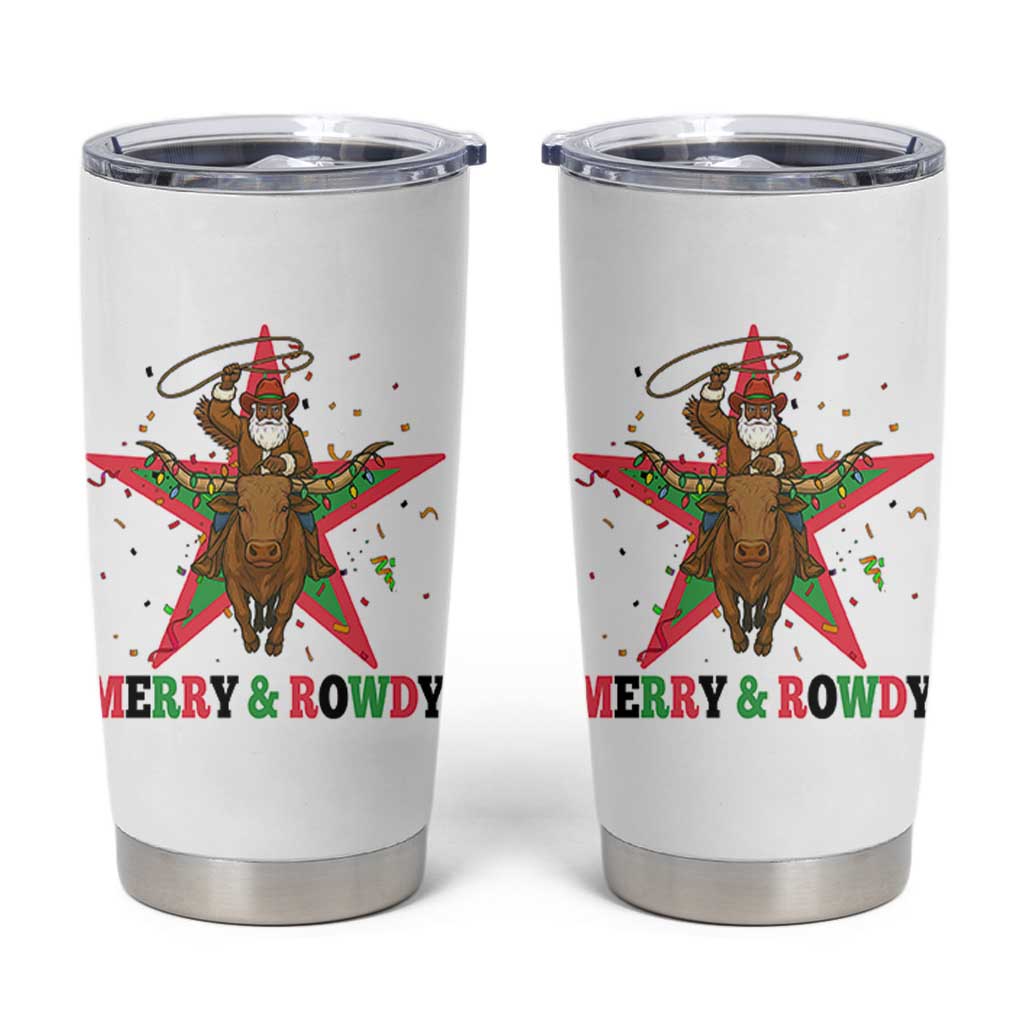 Merry And Rowdy Kwanzaa Santa Cowboy Christmas Gift Tumbler Cup - Wonder Print Shop