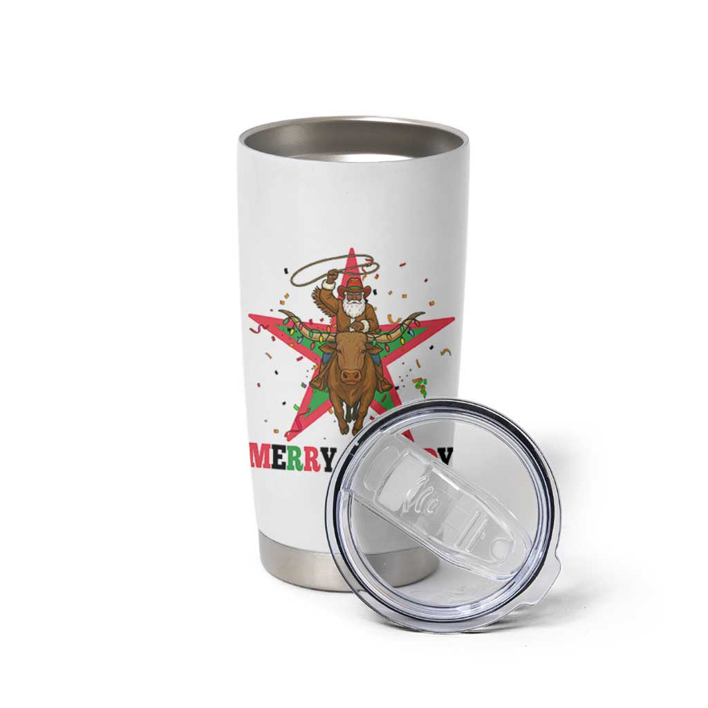 Merry And Rowdy Kwanzaa Santa Cowboy Christmas Gift Tumbler Cup - Wonder Print Shop
