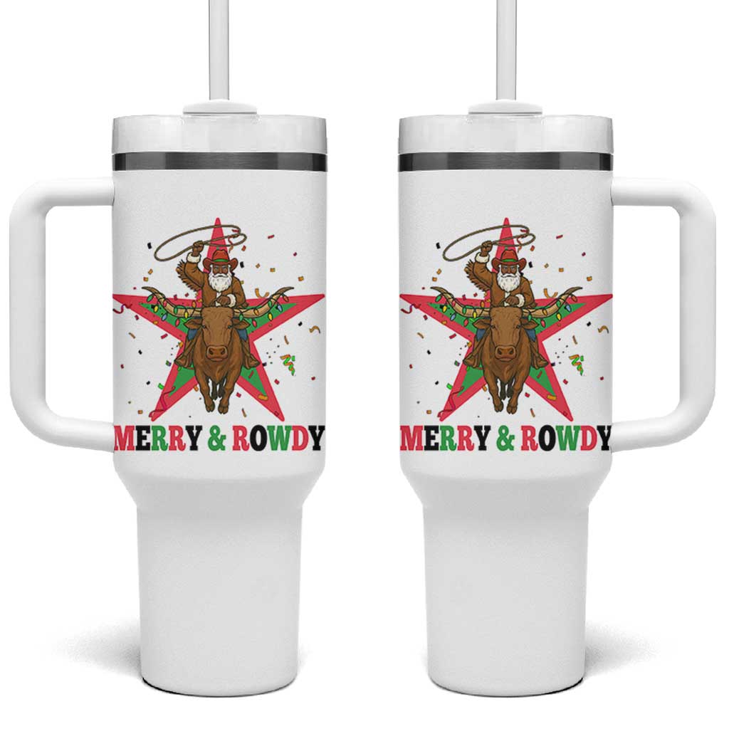 Merry And Rowdy Kwanzaa Santa Cowboy Christmas Gift Tumbler With Handle - Wonder Print Shop