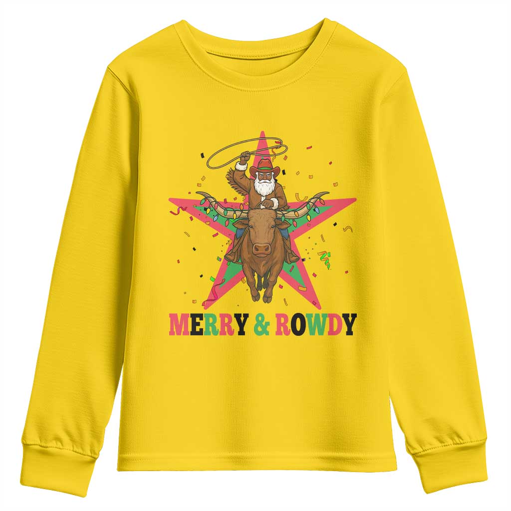 Merry And Rowdy Kwanzaa Santa Cowboy Christmas Gift Youth Sweatshirt - Wonder Print Shop