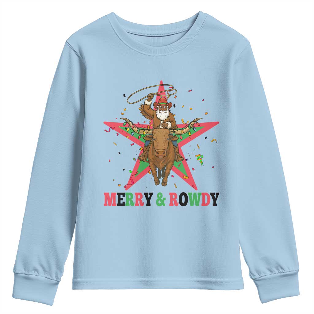 Merry And Rowdy Kwanzaa Santa Cowboy Christmas Gift Youth Sweatshirt - Wonder Print Shop