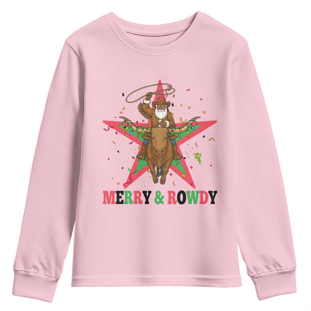 Merry And Rowdy Kwanzaa Santa Cowboy Christmas Gift Youth Sweatshirt - Wonder Print Shop
