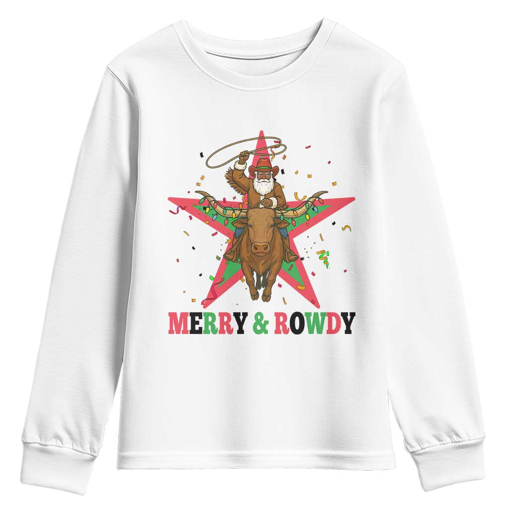 Merry And Rowdy Kwanzaa Santa Cowboy Christmas Gift Youth Sweatshirt - Wonder Print Shop