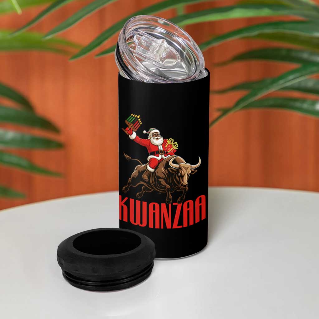Happy Kwanzaa 4 in 1 Can Cooler Tumbler Rodeo Black Santa African American Holiday Gift - Wonder Print Shop