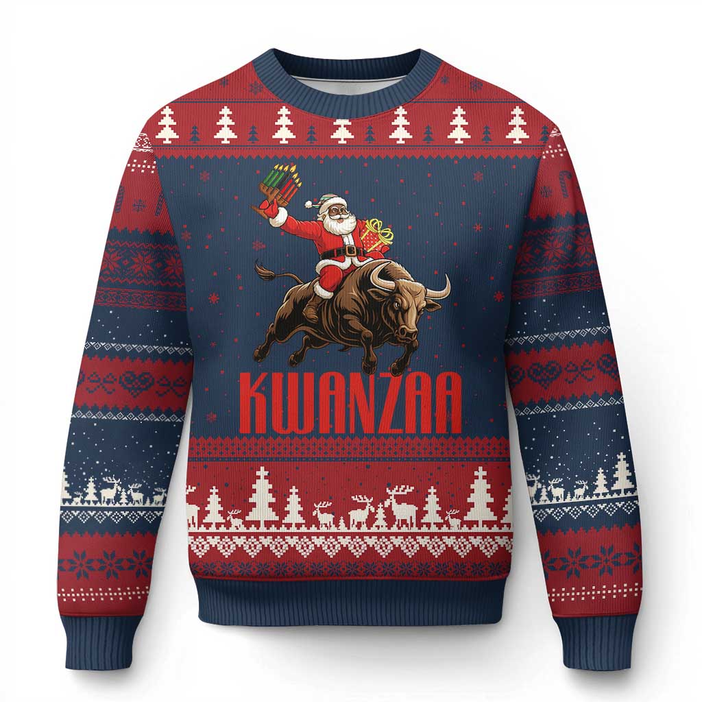 Happy Kwanzaa Ugly Christmas Sweater Rodeo Black Santa African American Holiday Gift - Wonder Print Shop