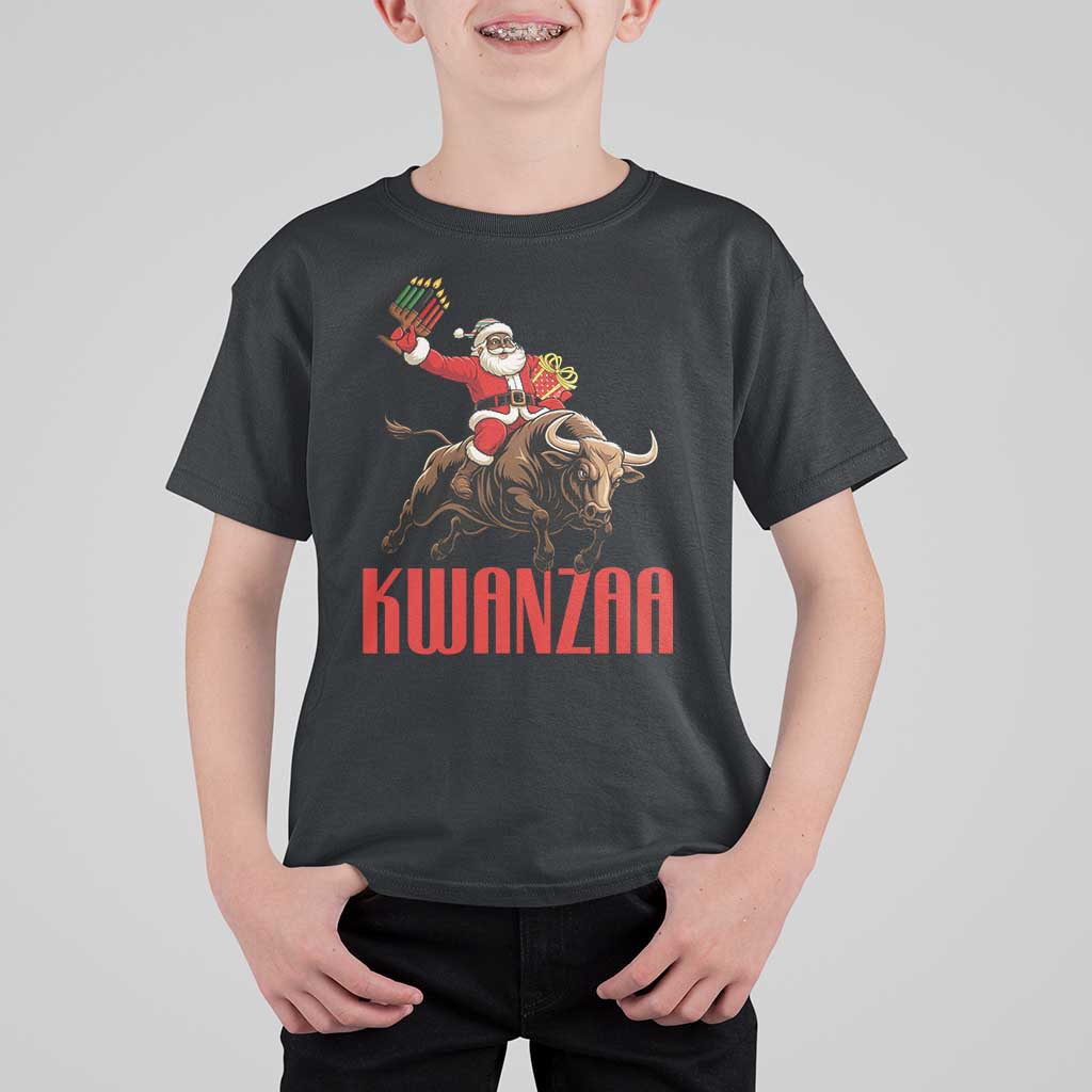Happy Kwanzaa T Shirt For Kid Rodeo Black Santa African American Holiday Gift - Wonder Print Shop