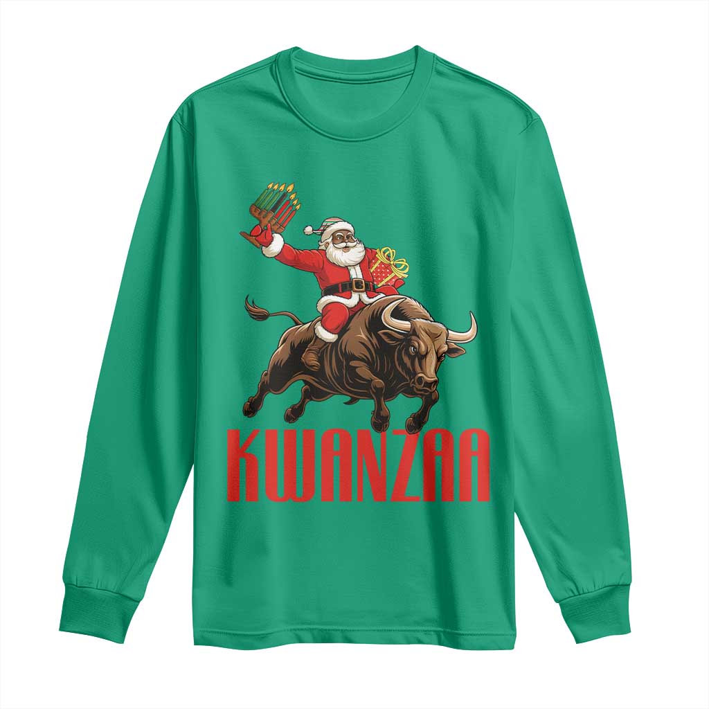 Happy Kwanzaa Long Sleeve Shirt Rodeo Black Santa African American Holiday Gift - Wonder Print Shop