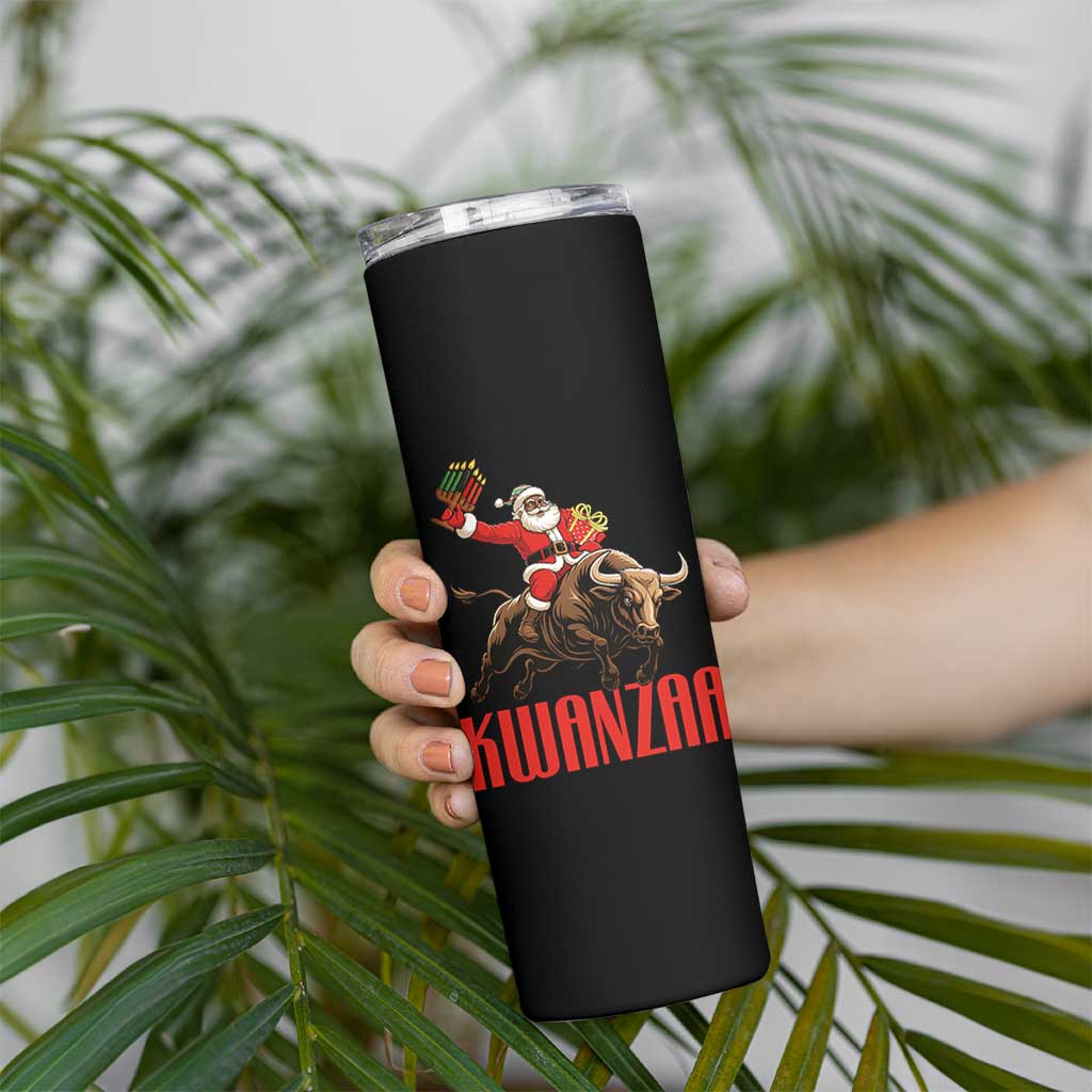 Happy Kwanzaa Skinny Tumbler Rodeo Black Santa African American Holiday Gift - Wonder Print Shop
