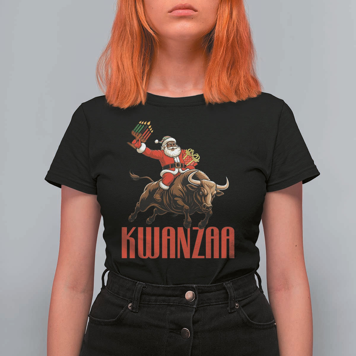 Happy Kwanzaa T Shirt For Women Rodeo Black Santa African American Holiday Gift - Wonder Print Shop
