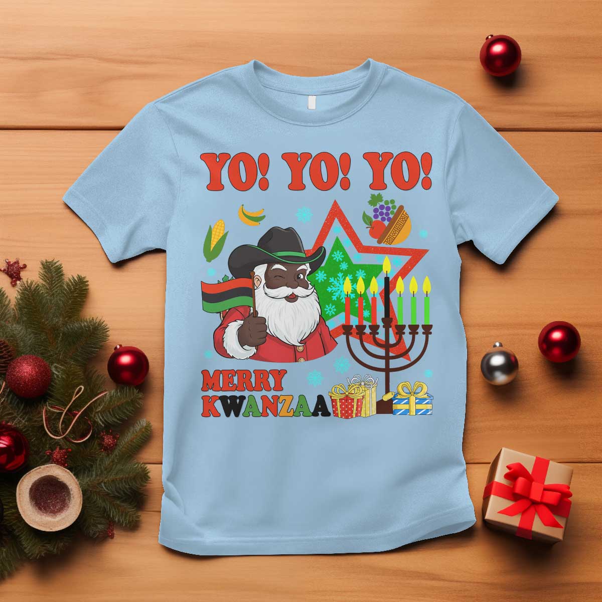 Merry Kwanzaa Black Santa Cowboy T Shirt African Heritage Celebration Gift - Wonder Print Shop