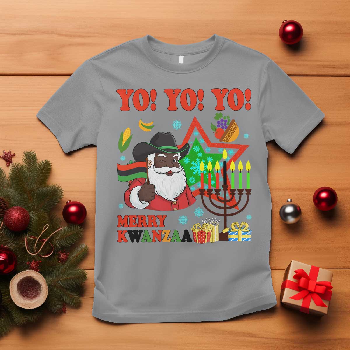 Merry Kwanzaa Black Santa Cowboy T Shirt African Heritage Celebration Gift - Wonder Print Shop