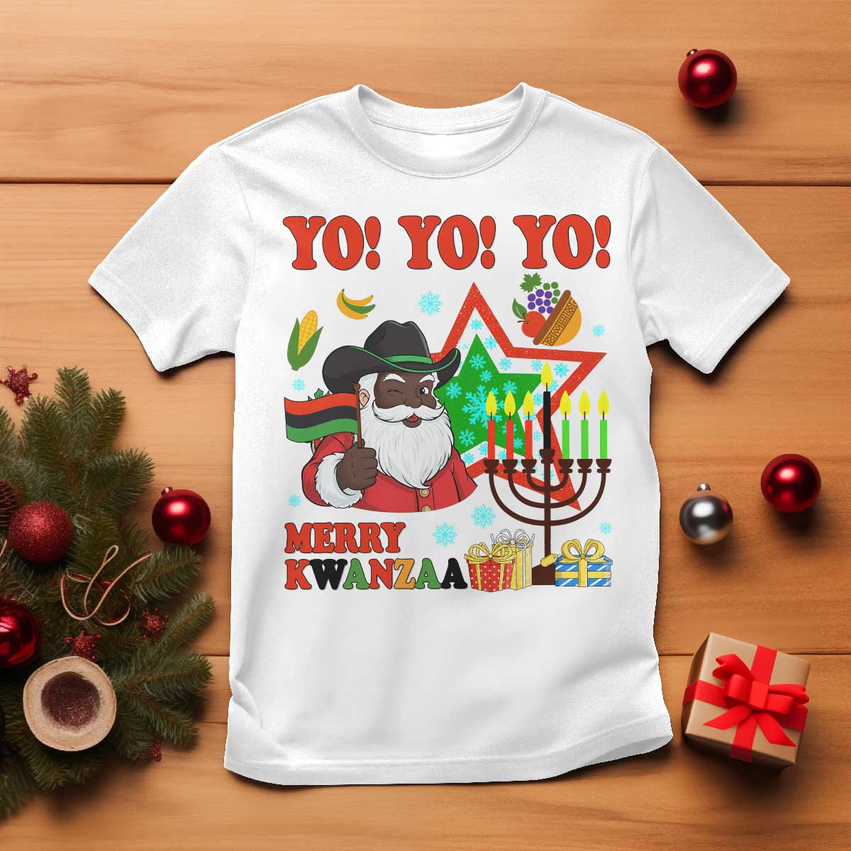 Merry Kwanzaa Black Santa Cowboy T Shirt African Heritage Celebration Gift - Wonder Print Shop