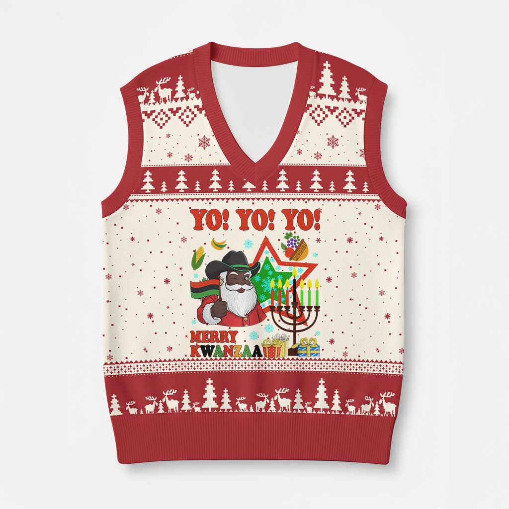 Merry Kwanzaa Black Santa Cowboy V-Neck Knit Sweater Vest African Heritage Celebration Gift - Wonder Print Shop