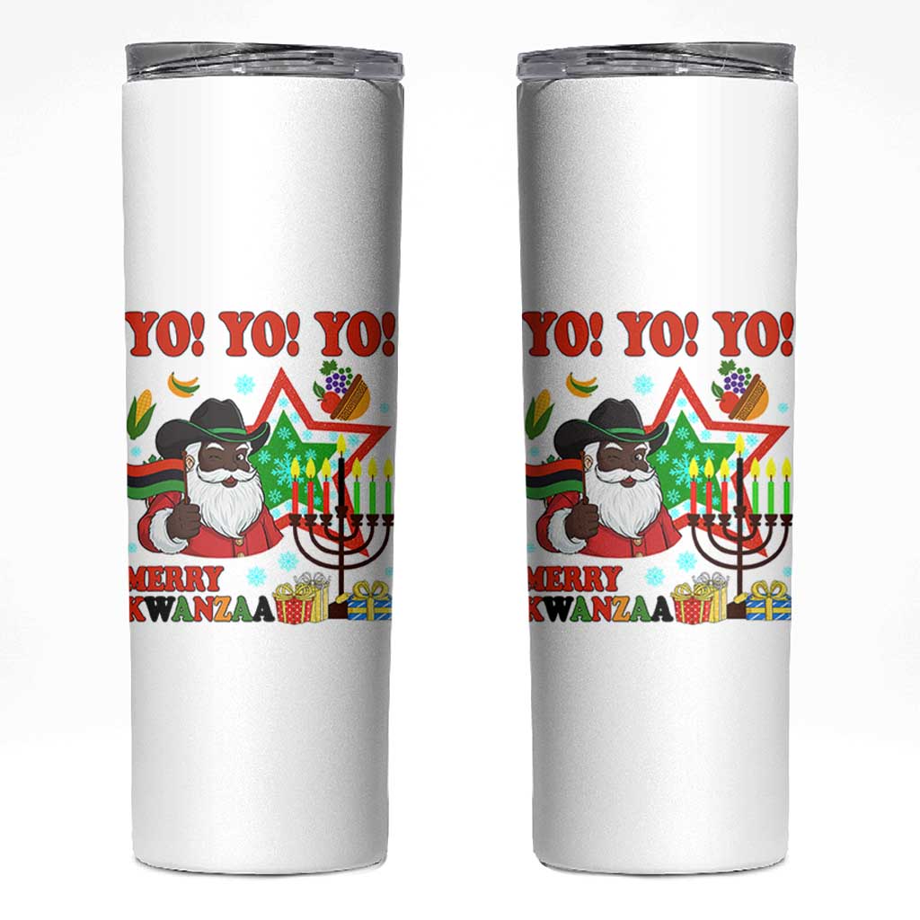 Merry Kwanzaa Black Santa Cowboy Skinny Tumbler African Heritage Celebration Gift - Wonder Print Shop