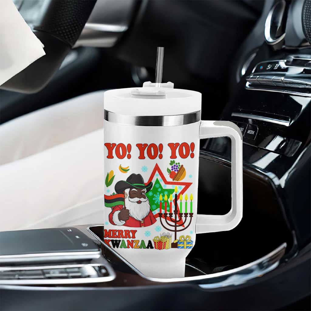 Merry Kwanzaa Black Santa Cowboy Tumbler With Handle African Heritage Celebration Gift - Wonder Print Shop