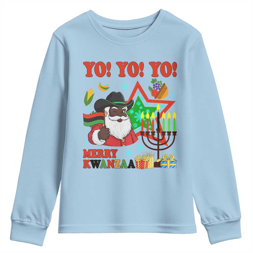 Merry Kwanzaa Black Santa Cowboy Youth Sweatshirt African Heritage Celebration Gift - Wonder Print Shop