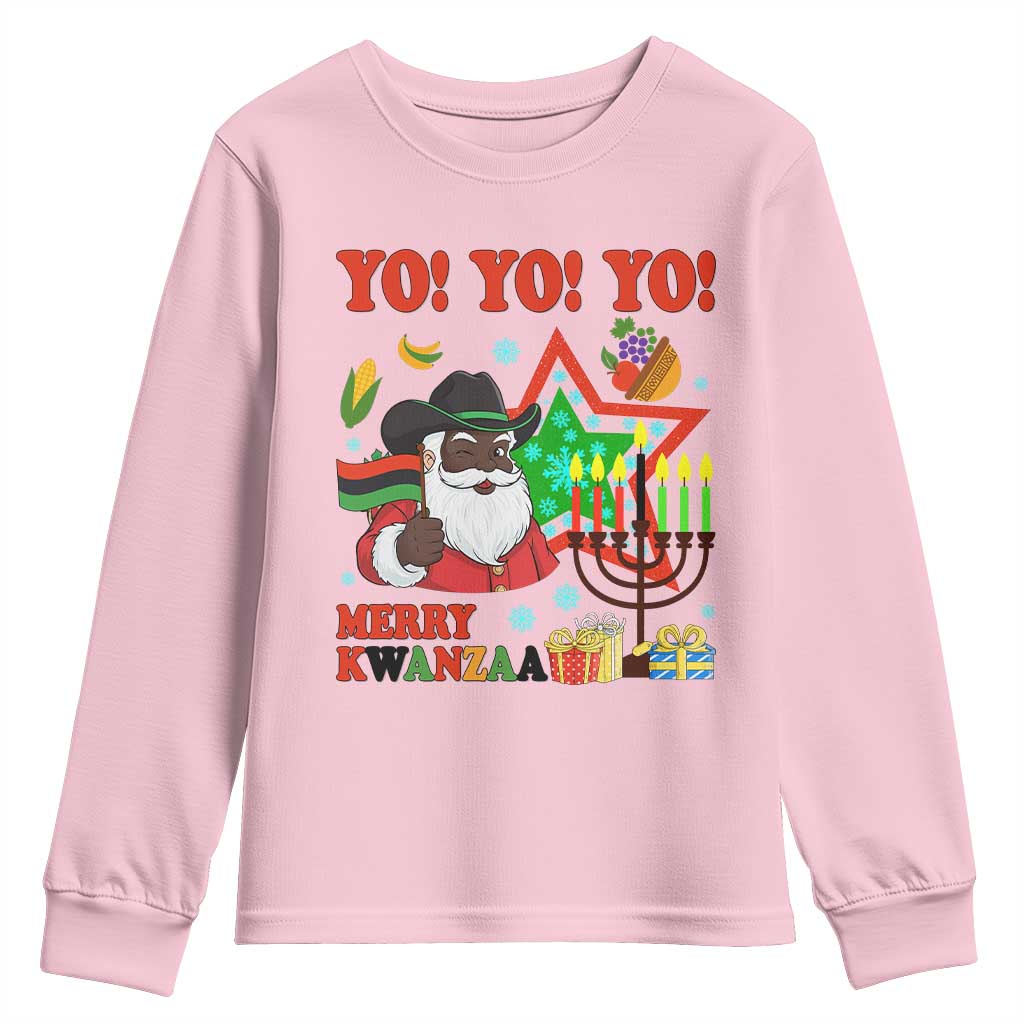 Merry Kwanzaa Black Santa Cowboy Youth Sweatshirt African Heritage Celebration Gift - Wonder Print Shop