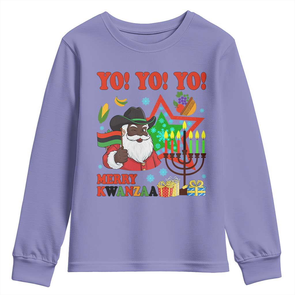 Merry Kwanzaa Black Santa Cowboy Youth Sweatshirt African Heritage Celebration Gift - Wonder Print Shop