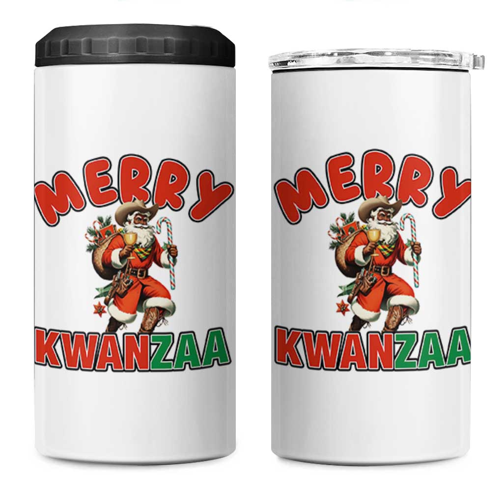 Merry Kwanzaa Cowboy Black Santa 4 in 1 Can Cooler Tumbler African American Christmas Gift - Wonder Print Shop
