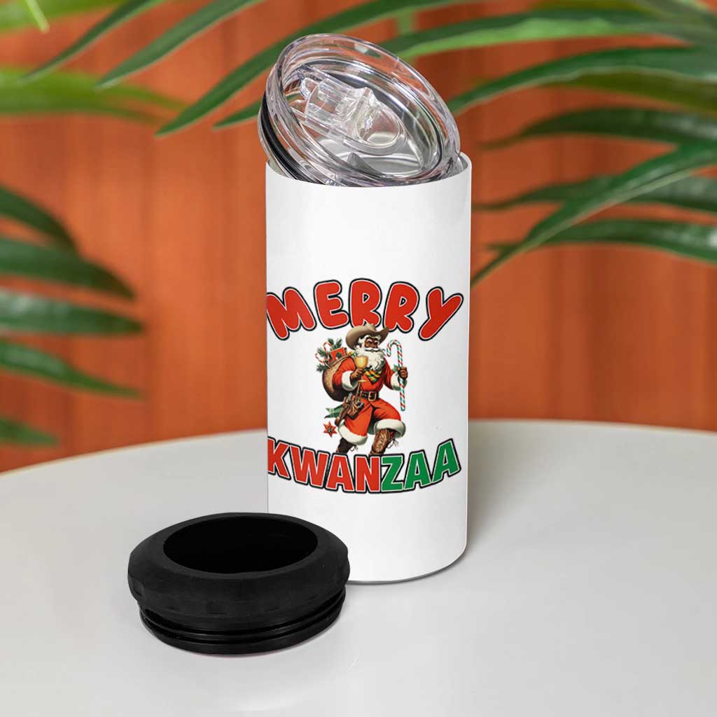Merry Kwanzaa Cowboy Black Santa 4 in 1 Can Cooler Tumbler African American Christmas Gift - Wonder Print Shop
