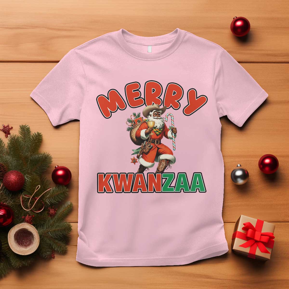 Merry Kwanzaa Cowboy Black Santa T Shirt African American Christmas Gift - Wonder Print Shop