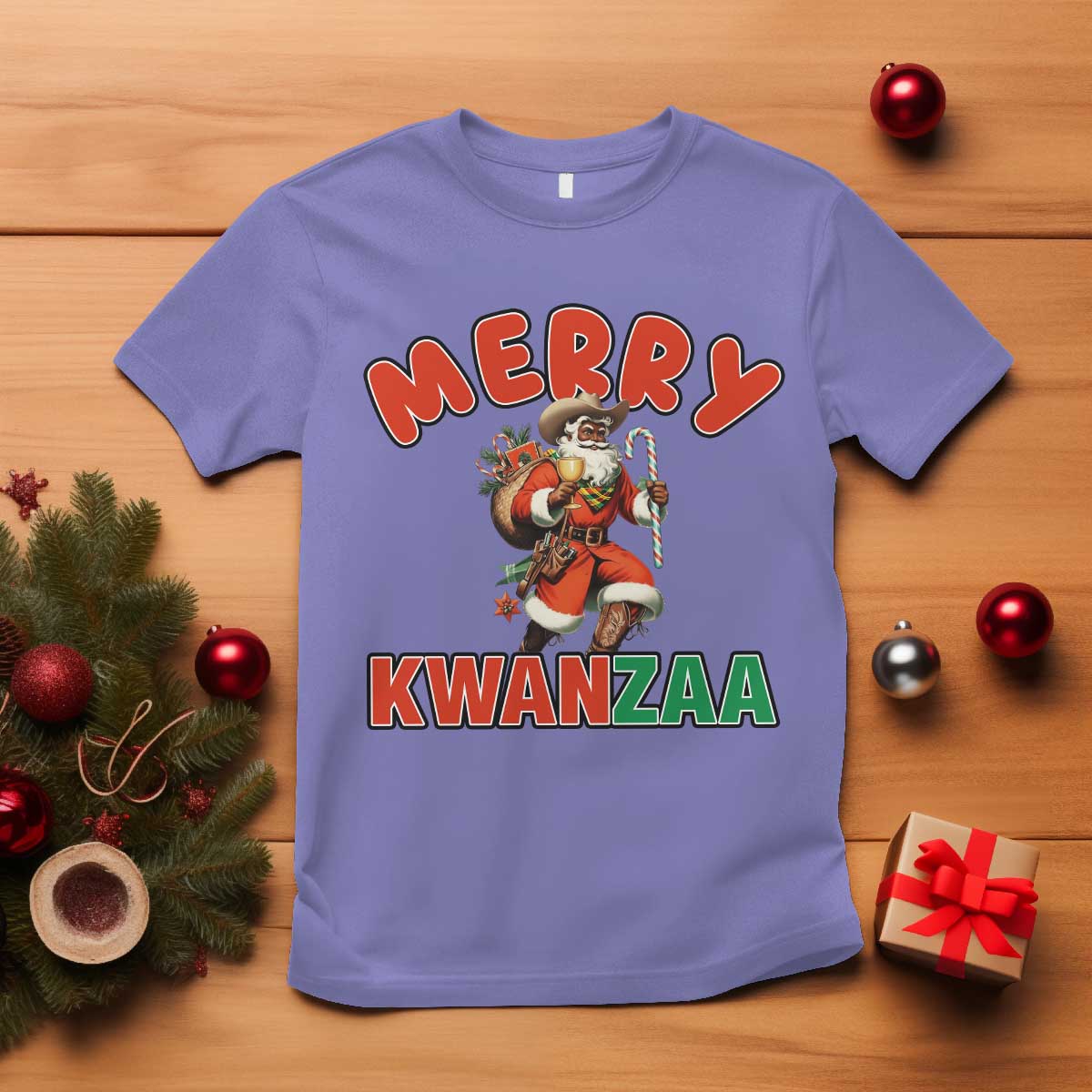 Merry Kwanzaa Cowboy Black Santa T Shirt African American Christmas Gift - Wonder Print Shop