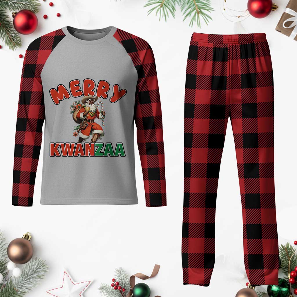 Merry Kwanzaa Cowboy Black Santa Plaid Pajama Set African American Christmas Gift - Wonder Print Shop