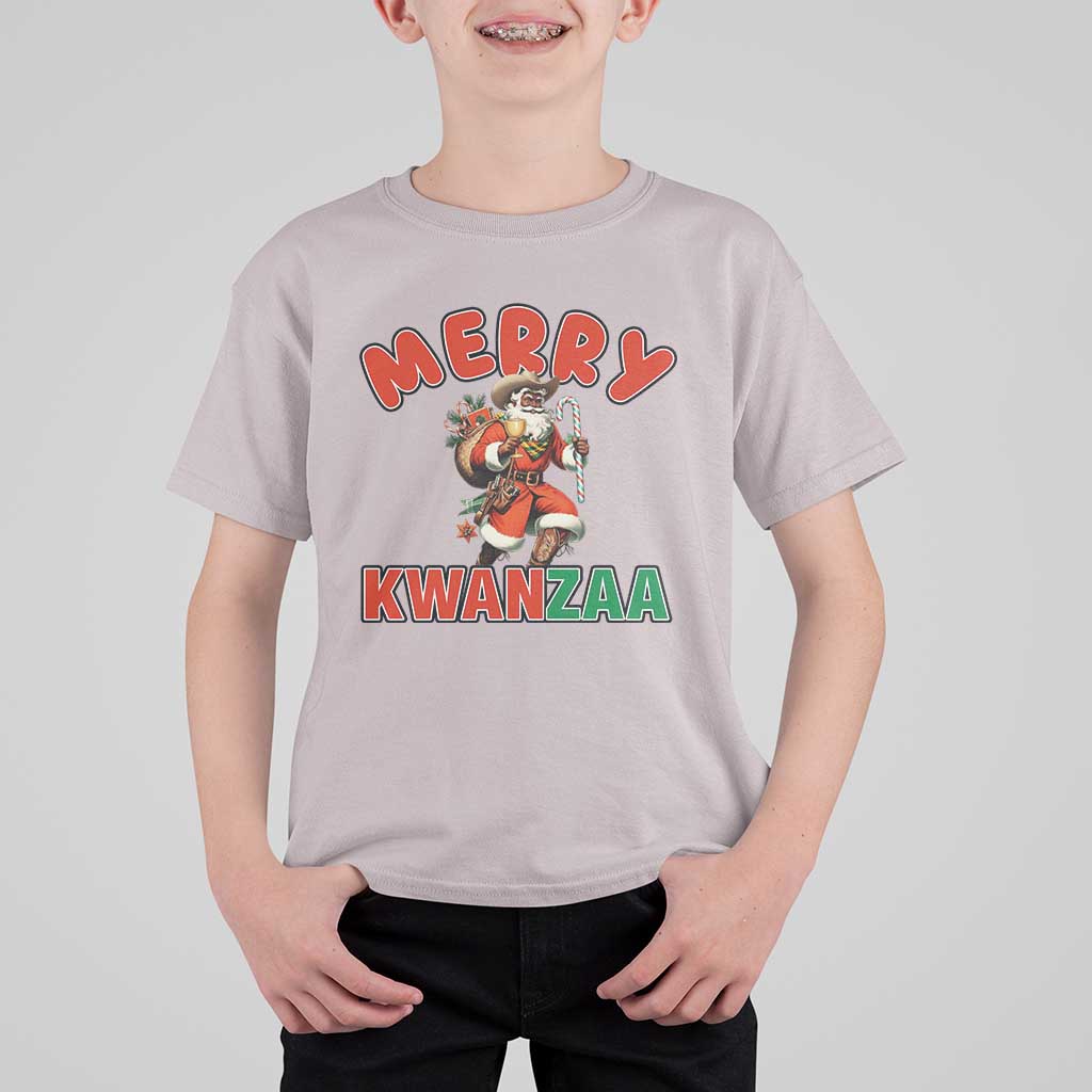 Merry Kwanzaa Cowboy Black Santa T Shirt For Kid African American Christmas Gift - Wonder Print Shop